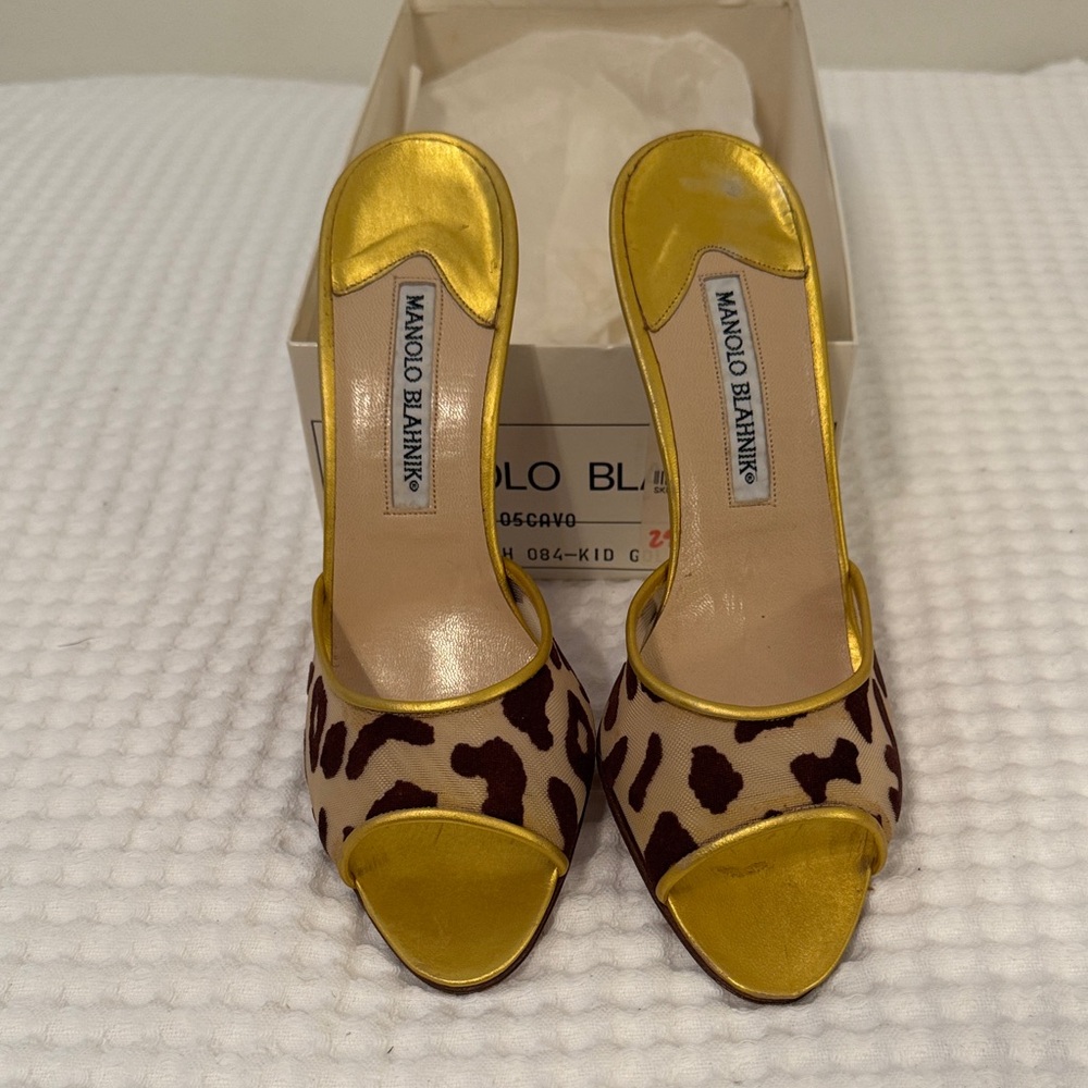 Manolo Blahnik Yellow and Brown Leopard Heels